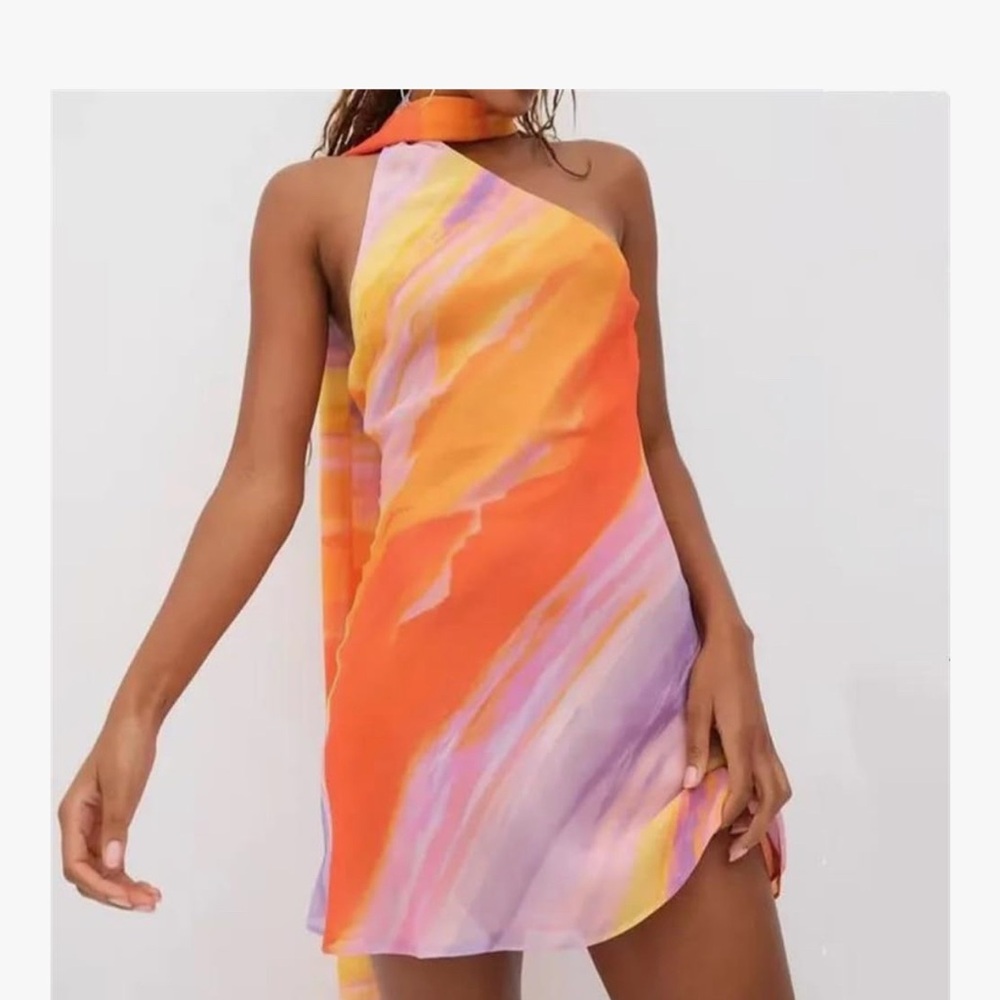 Amazon One Shoulder Dress - Orange and Purple